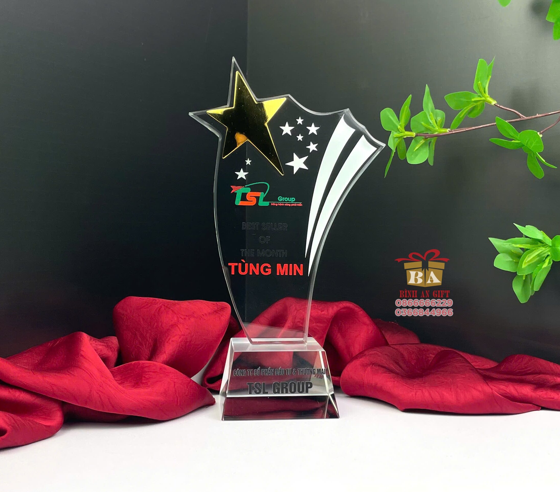 Cúp pha lê vinh danh đẹp